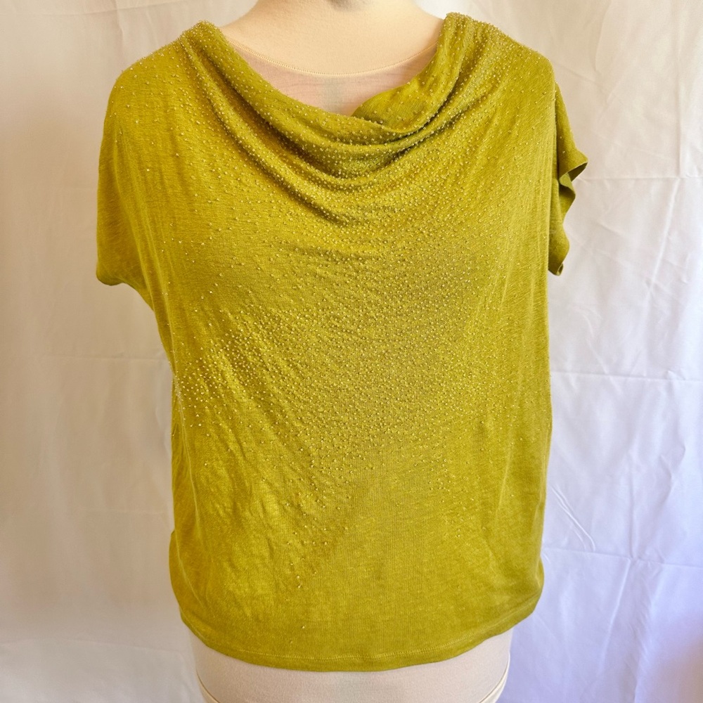 Eileen Fisher BEADED CHARTREUSE 100% Linen Petite Medium - Picture 2 of 10